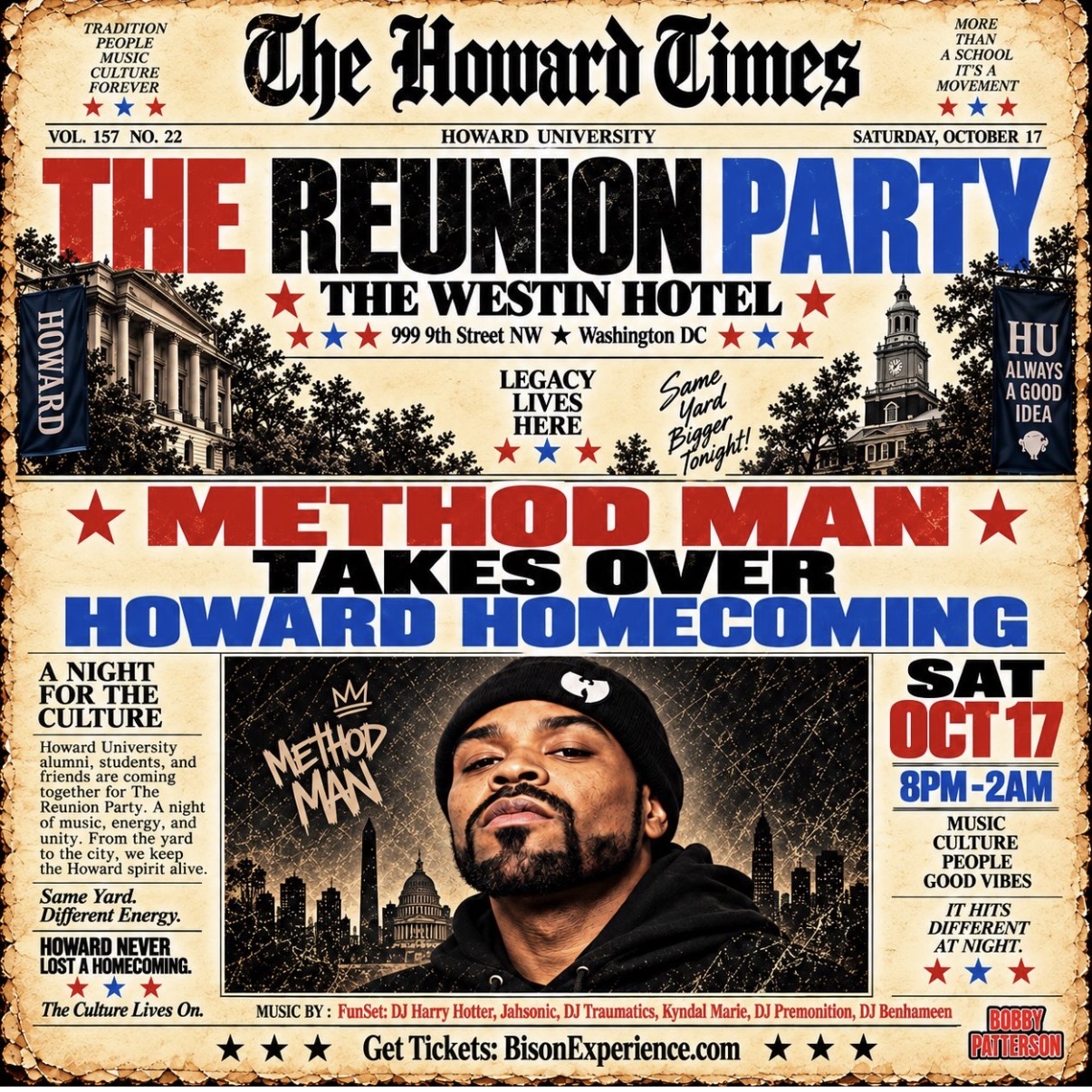 Howard Times Reunion Party flyer featuring Method Man and Westin hotel details